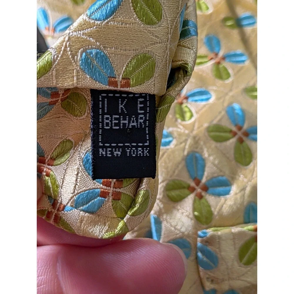 Ike Behar Yellow Summer Floral Jacquard Tie Silk USA‎ Made 60